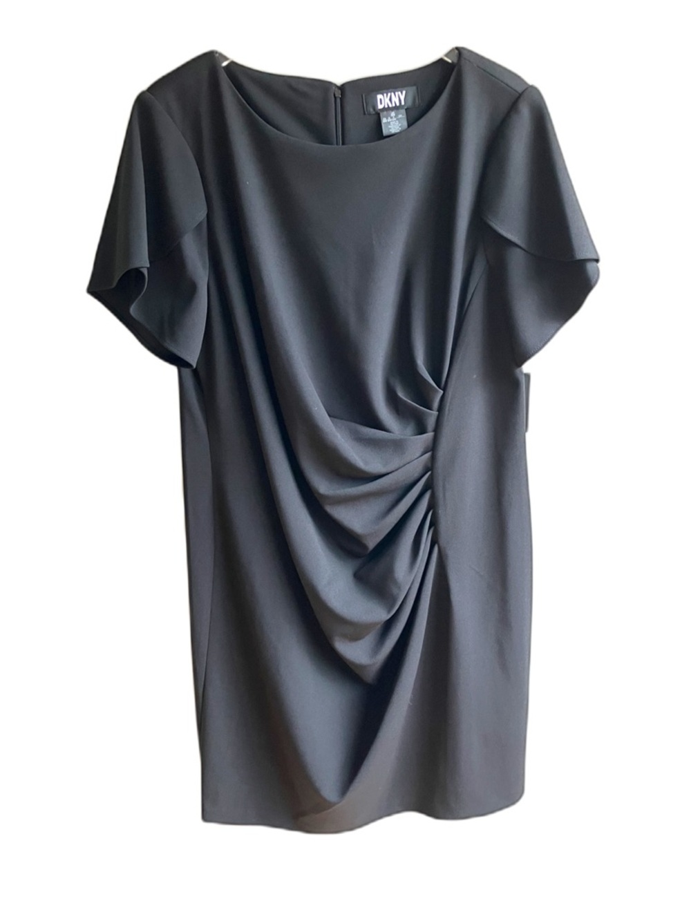 DKNY Black Short Sleeve Sheath Dress Size 20W Short Sleeves Ruched Crepe LBD - Picture 4 of 12
